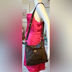 Coach Penelope Brown Leather Snake Print Trim  Crossbody Bag No. F1168-F16533